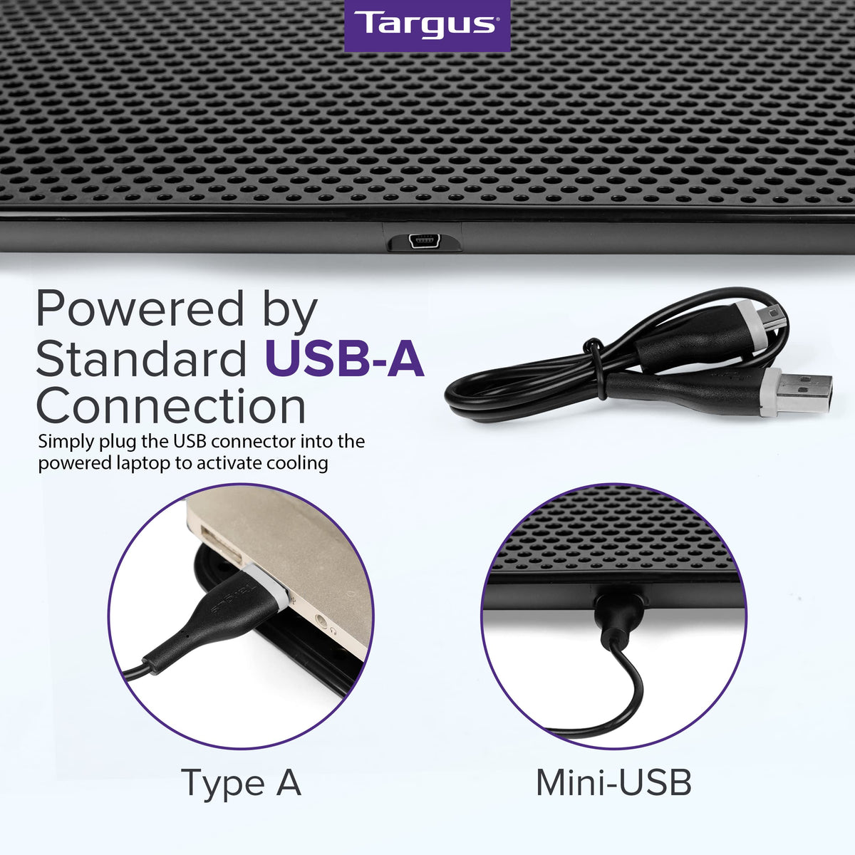 Targus non-slip rubber grips keep laptop stable on desk or lap