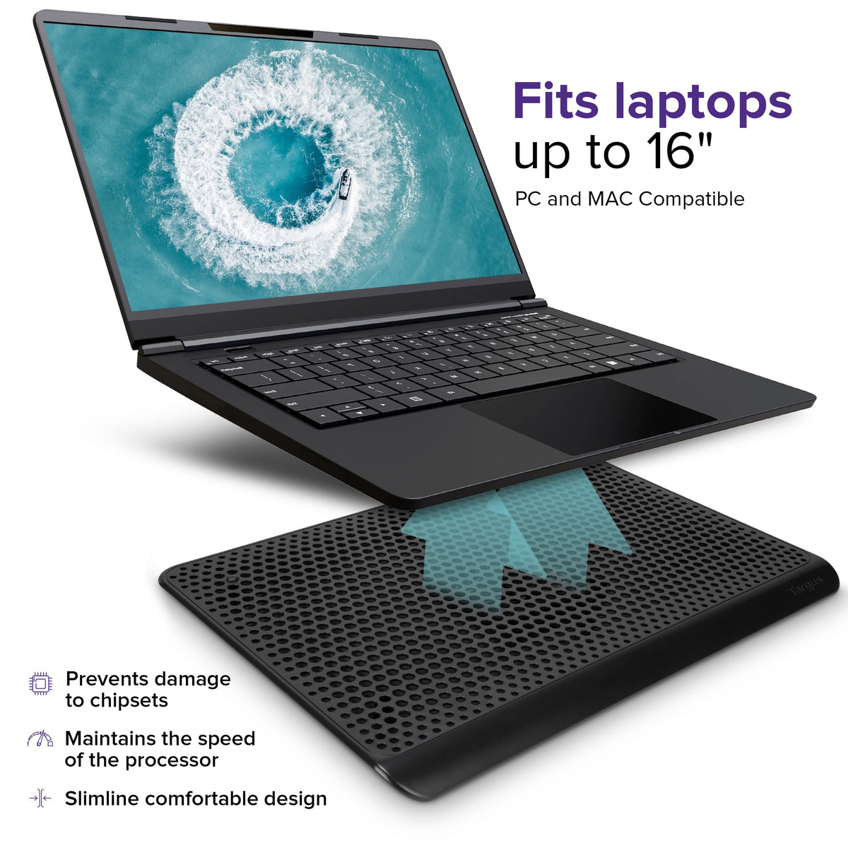 Targus cooling pad on lap use for mobile computing comfort