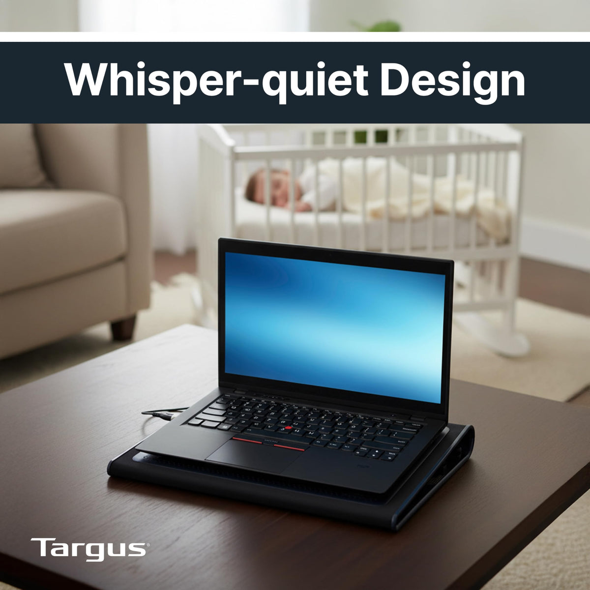 Targus rubber stops and tilt showing slip prevention and improved typing