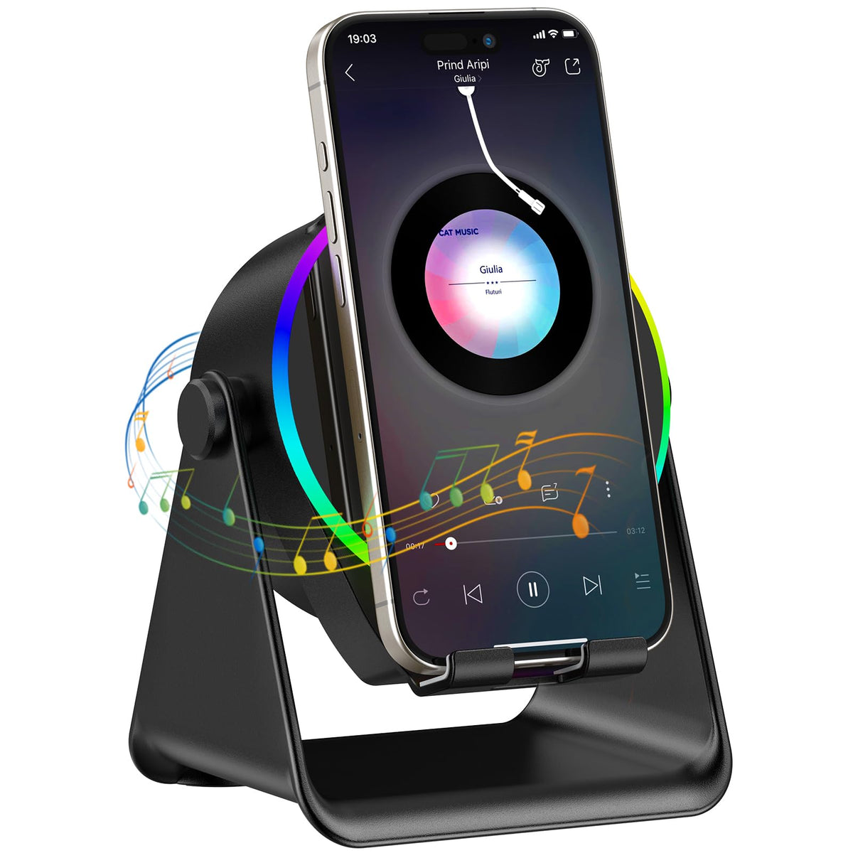 TARKARI induction speaker on an angled stand for easy listening.