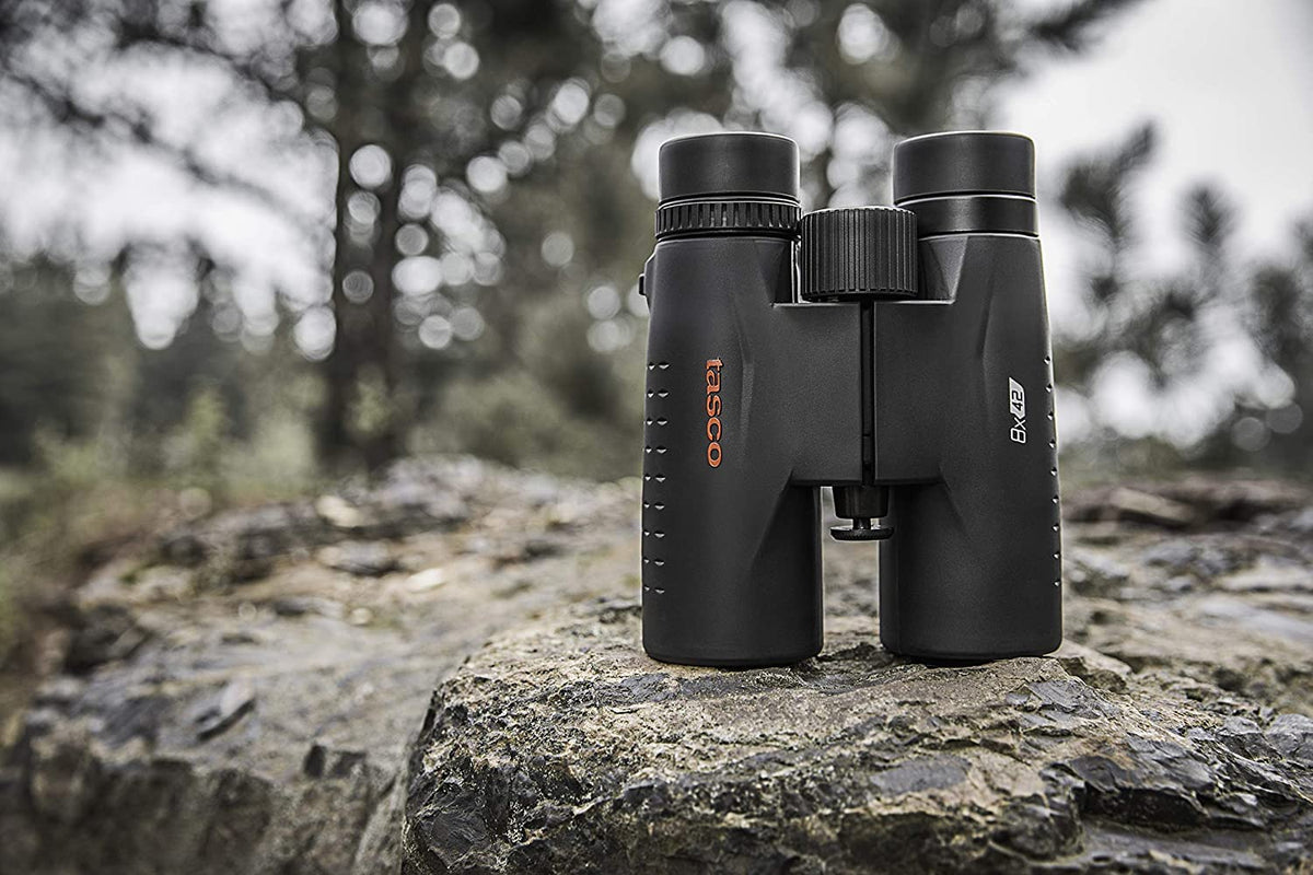 TASCO 8x42 binoculars close-up lens shows multi-coated optics