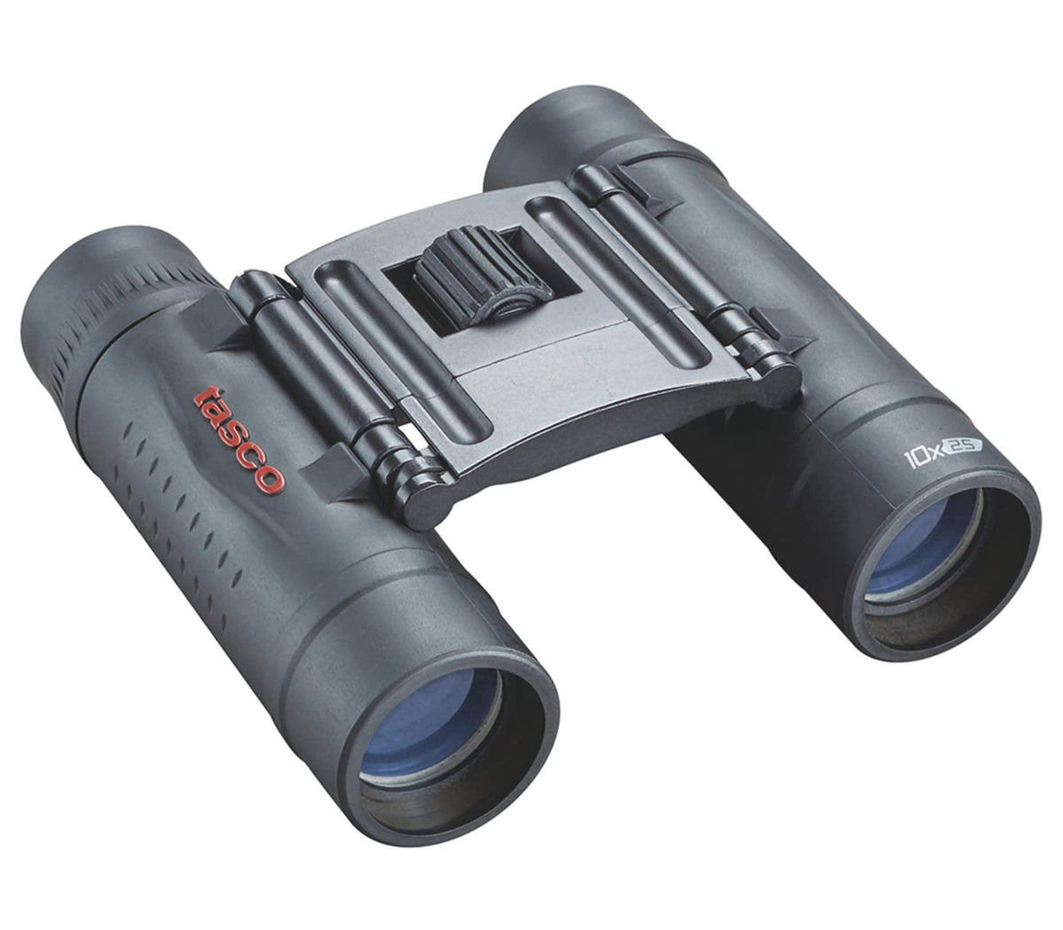 TASCO front view of compact binoculars showing slim roof-prism design and portability