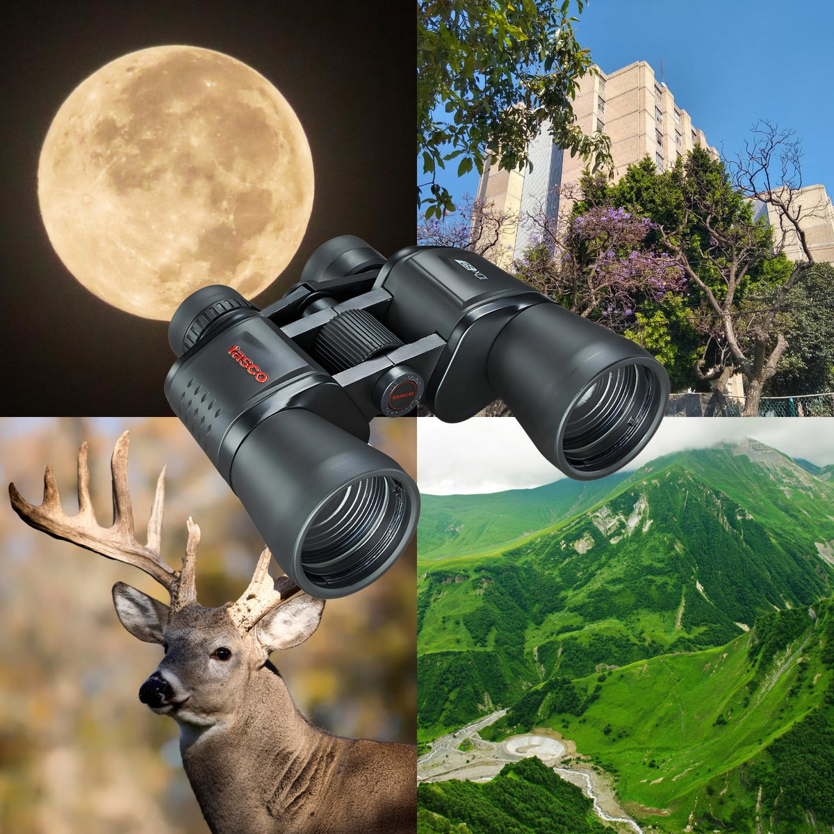 TASCO close-up of multi-coated 50mm objective lens delivering brighter images