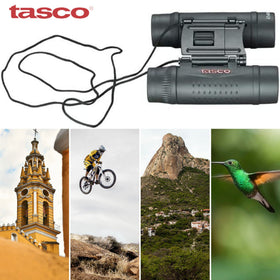 TASCO side profile highlighting slim roof-prism shape for pocketable packing