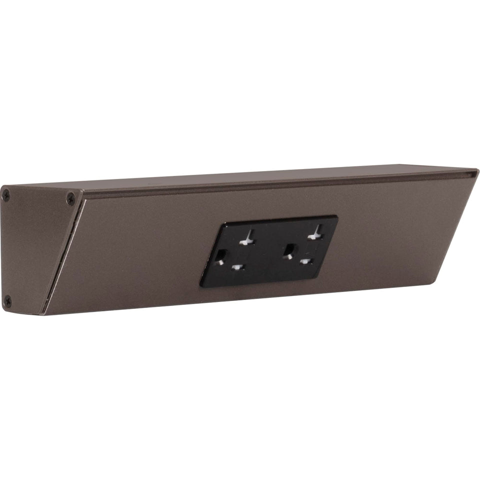 Task Lighting TR Series 9in bronze under-cabinet strip provides hidden power and accessible outlets.