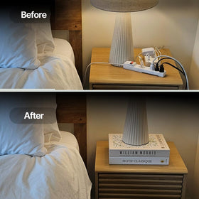 TastePick placed on shelf hiding cables showing decorative organization benefit