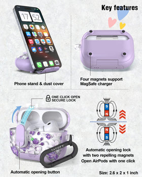 Tatofy AirPods Pro 3 Case MagSafe compatible with rear magnets for easy charging.