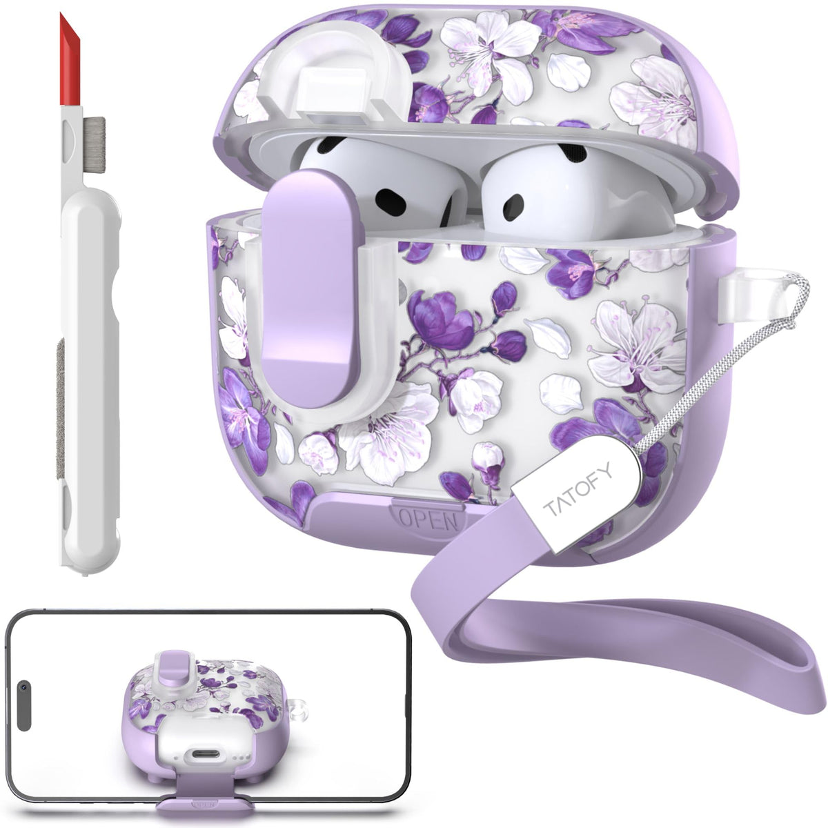 Tatofy AirPods 4 case with dustproof port cover keeps charging area clean.