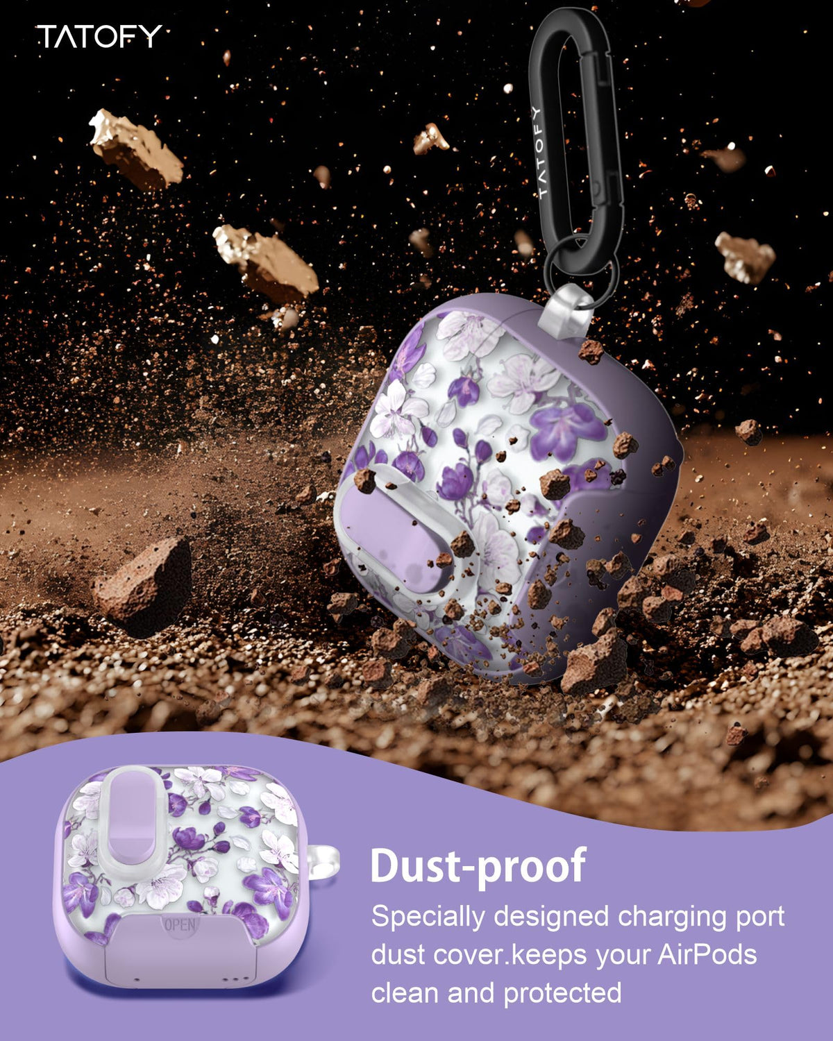 Tatofy AirPods 4 case includes lanyard and carabiner for on-the-go protection.