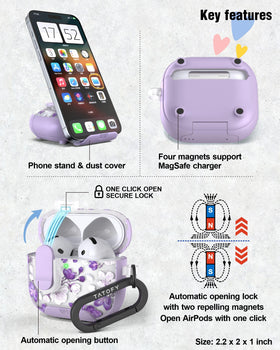 Tatofy AirPods 4 case one-click magnetic lock for quick access.
