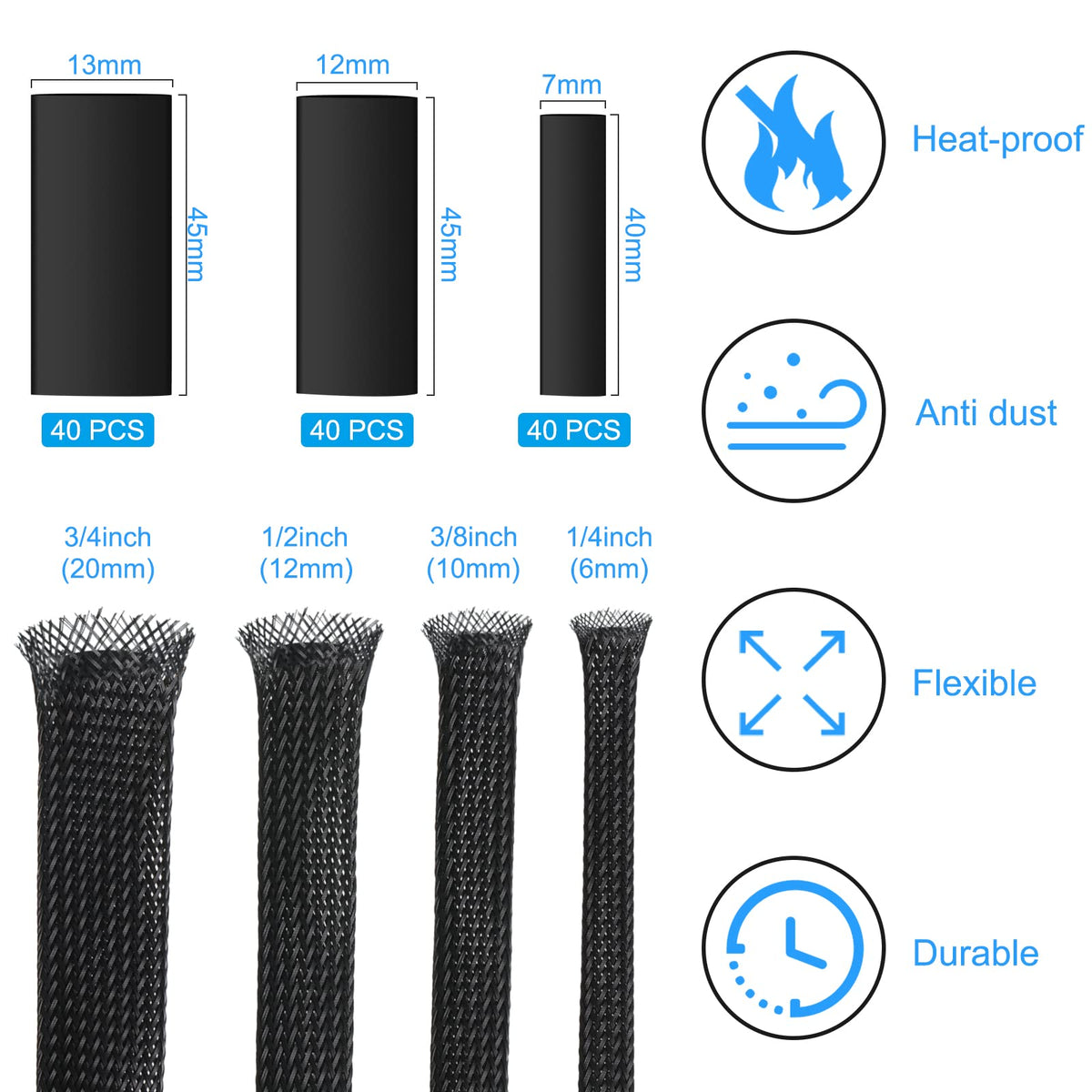 Tatuo four-size braided sleeve kit shown for versatile wire management