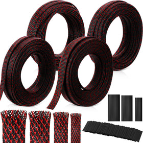 Tatuo front packaging showing red and black braided sleeves and shrink tubes, tidy cable solution