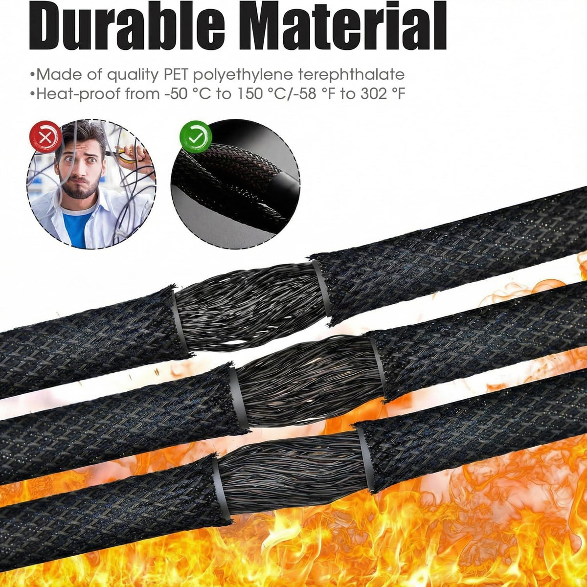 Tatuo heat-shrink tubing pieces displayed with protected cable ends and strain relief