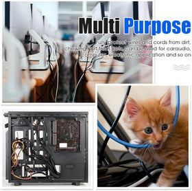 Tatuo organized cables in living room protecting wires from pet chewing and wear