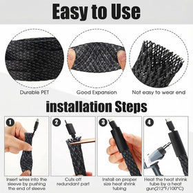 Tatuo sleeve in use behind television keeping cords organized and easy to access