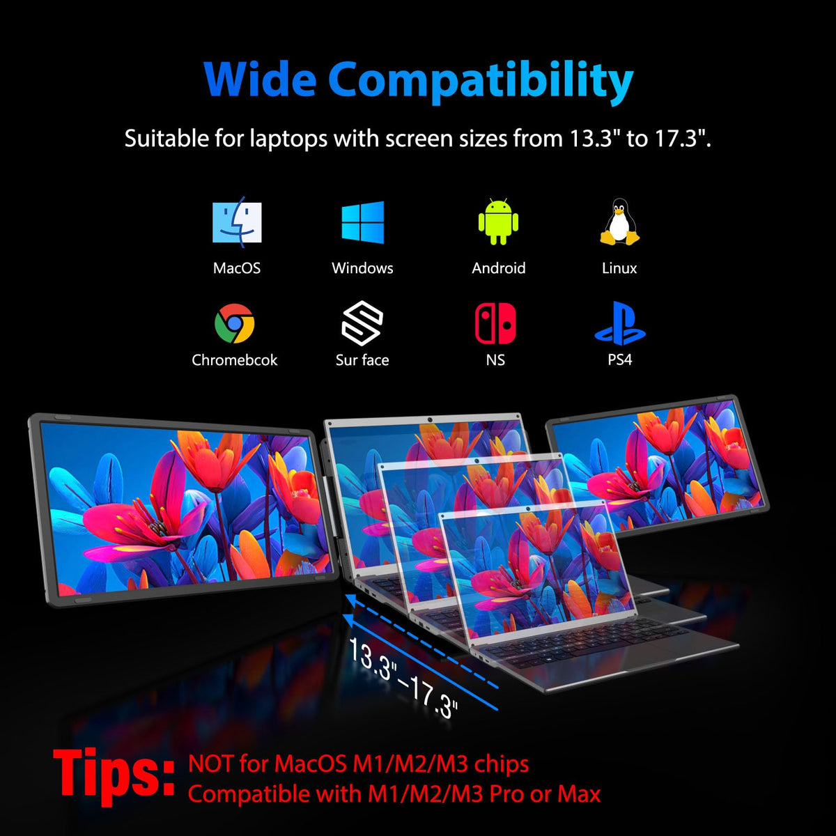 Tauvian IPS FHD display angles highlight wide viewing and accurate colors.