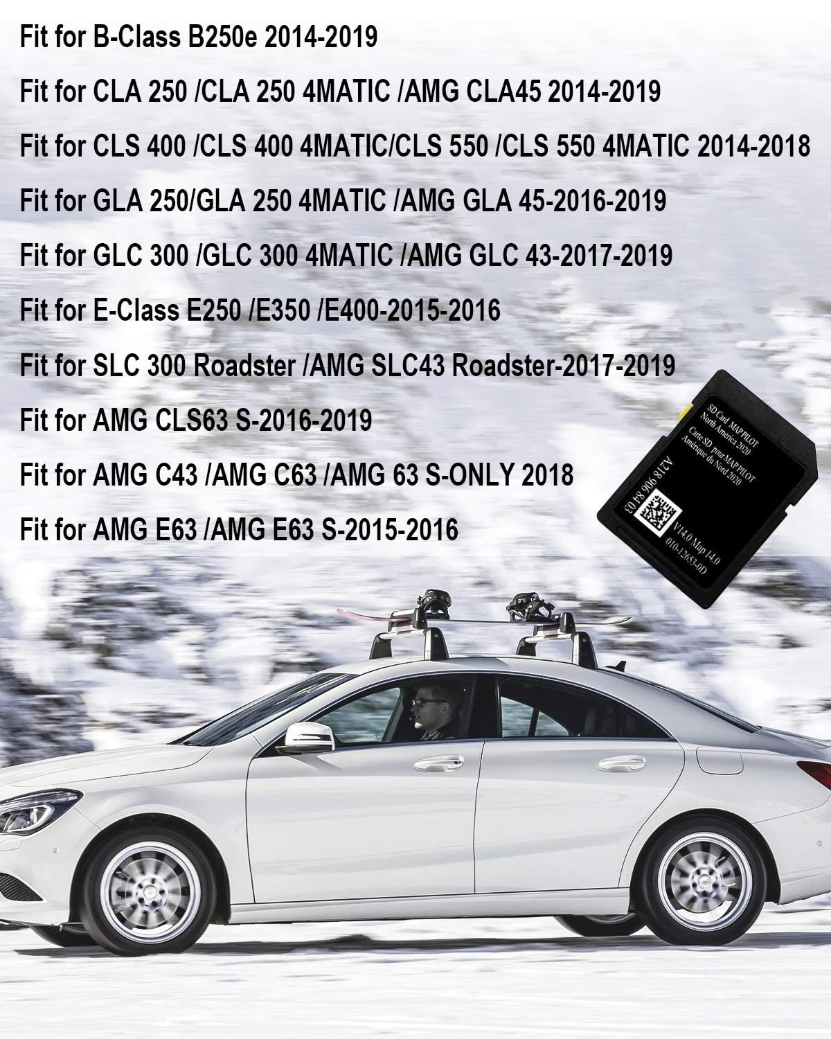 Tavaski Navigation SD Card compatibility across Mercedes models illustrated.