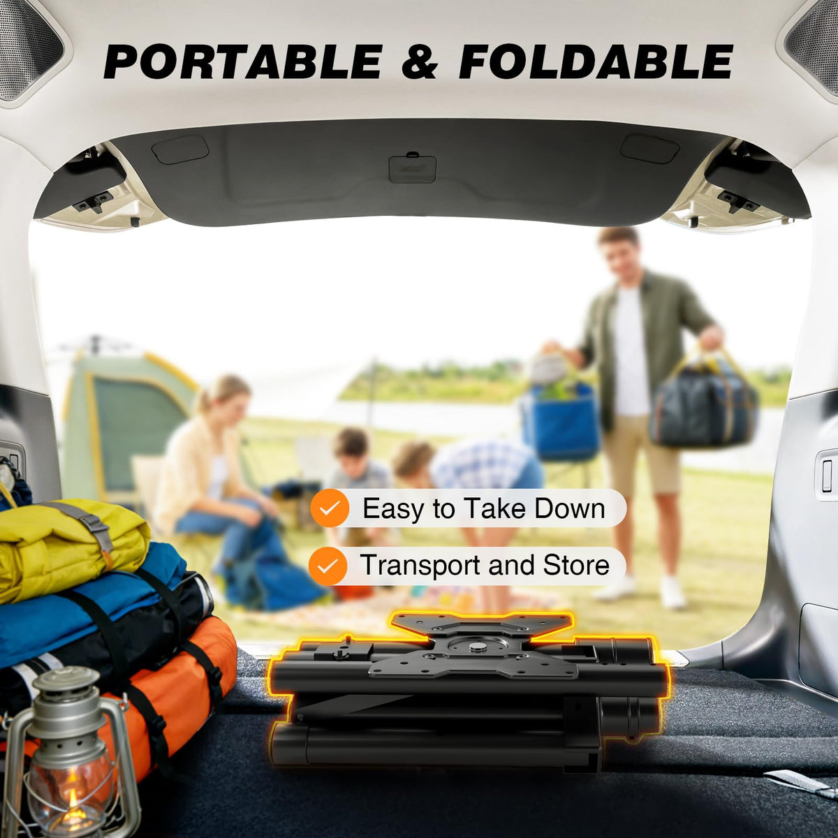 TAVR Furniture stand at trade show outdoors, supports mobile displays