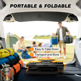 TAVR Furniture stand at trade show outdoors, supports mobile displays