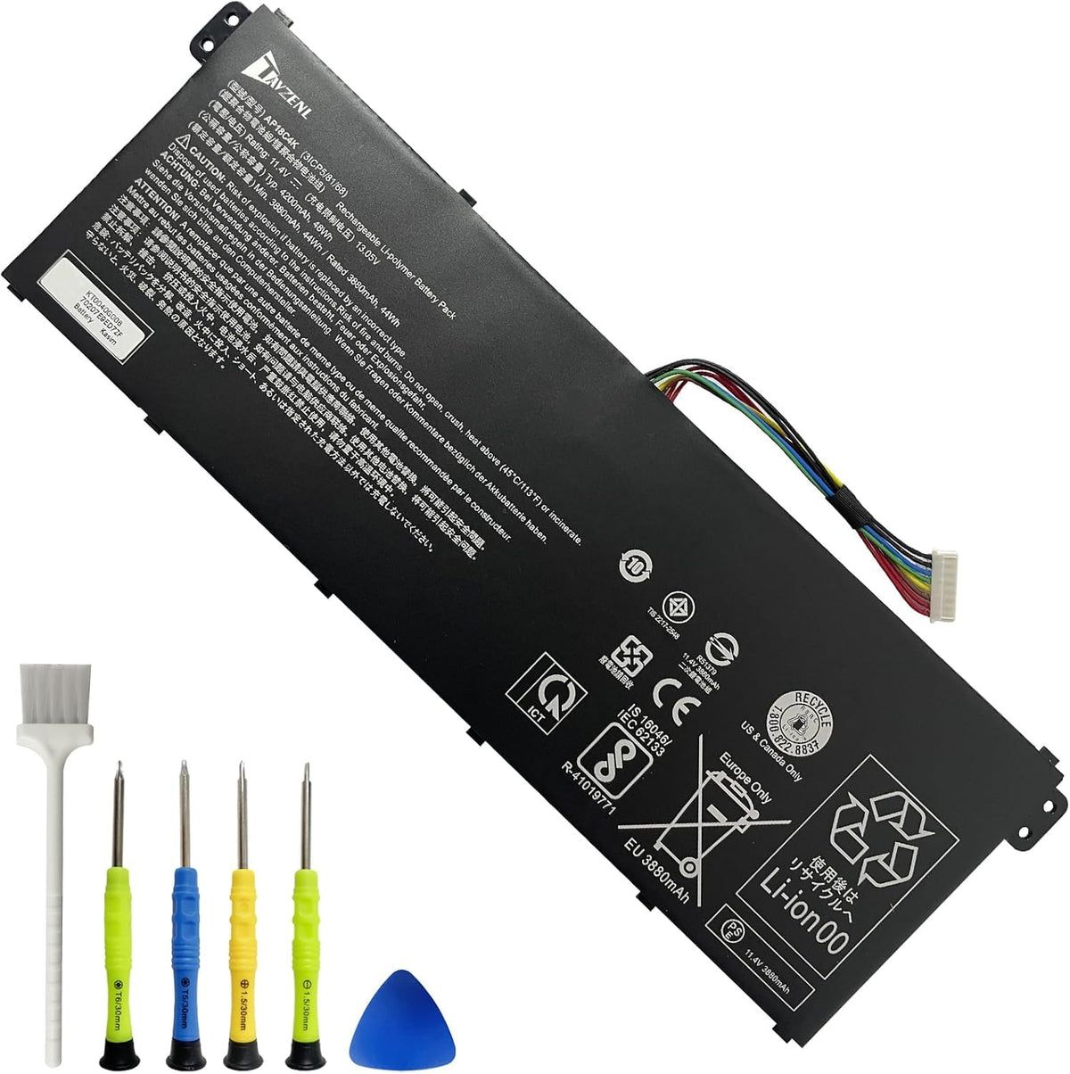 TAVZENL AP18C4K battery front view, ready-to-install replacement for Acer