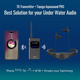 Tayogo AquaSound Pro W18 T6 transmitter compatibility enables streaming.