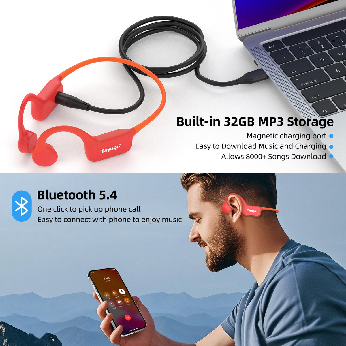 Tayogo IPX8 waterproof rating protects headphones during open-water sessions