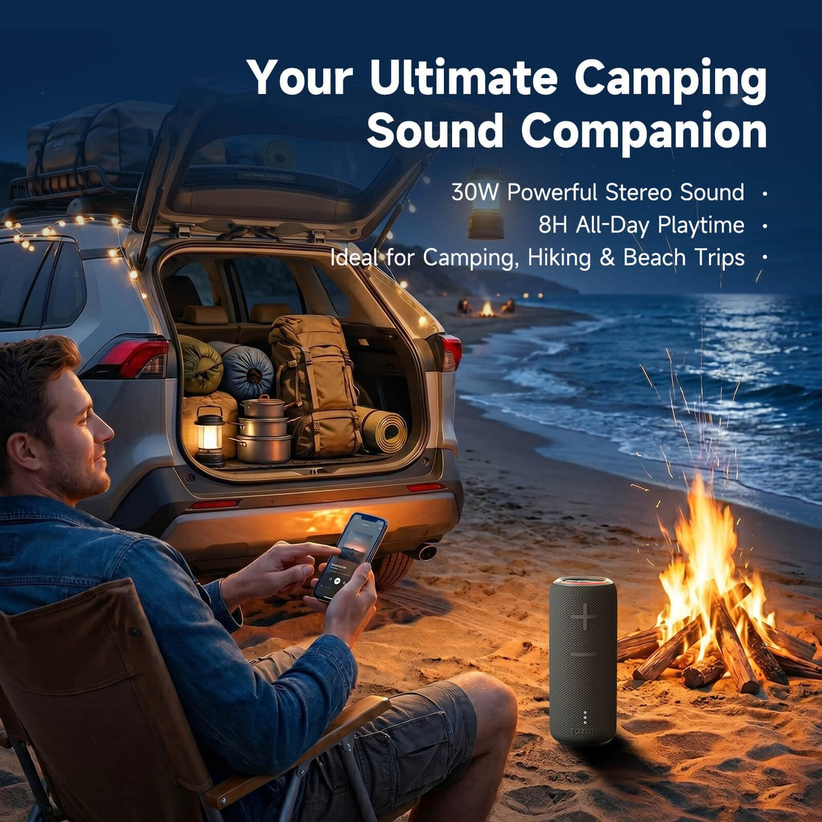 TAZATA Fun 300 showing AUX jack and USB-C charging port for wired and power options