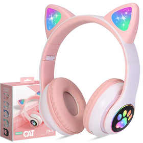 TCJJ Bluetooth 6.0 cat ear headphones with LED lights for kids' listening sessions