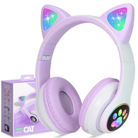 TCJJ Bluetooth cat ears headphones with LED lights, ideal for kid-friendly music and play.