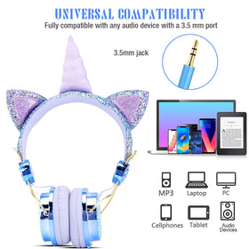 Kids wearing TCJJ unicorn headphones with pillow-soft ear cushions