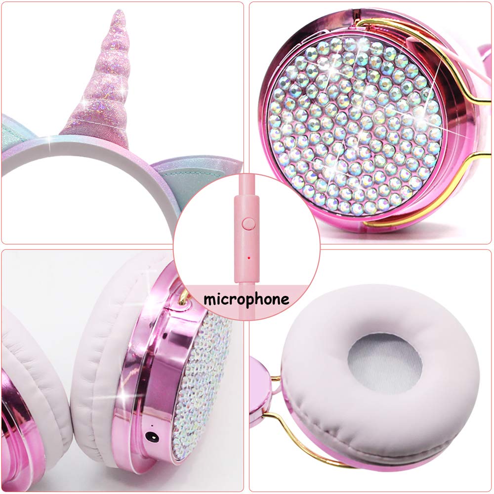 TCJJ Unicorn headphones with built-in mic for online classes.