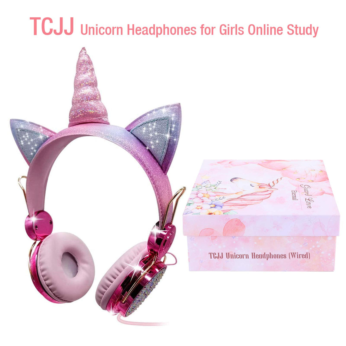 TCJJ Unicorn headphones with fashionable unicorn design for kids.