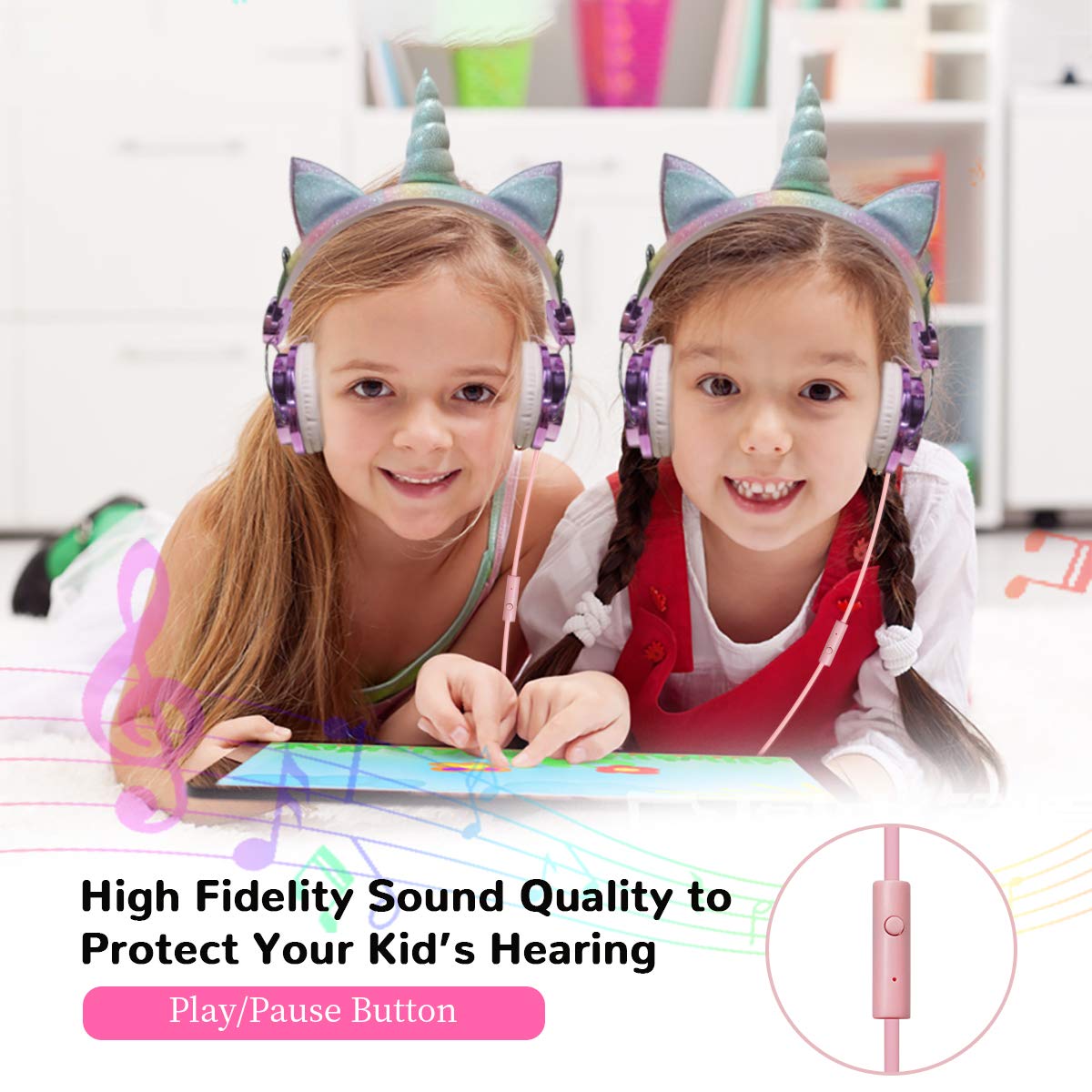 TCJJ Unicorn headphones for travel and school use.
