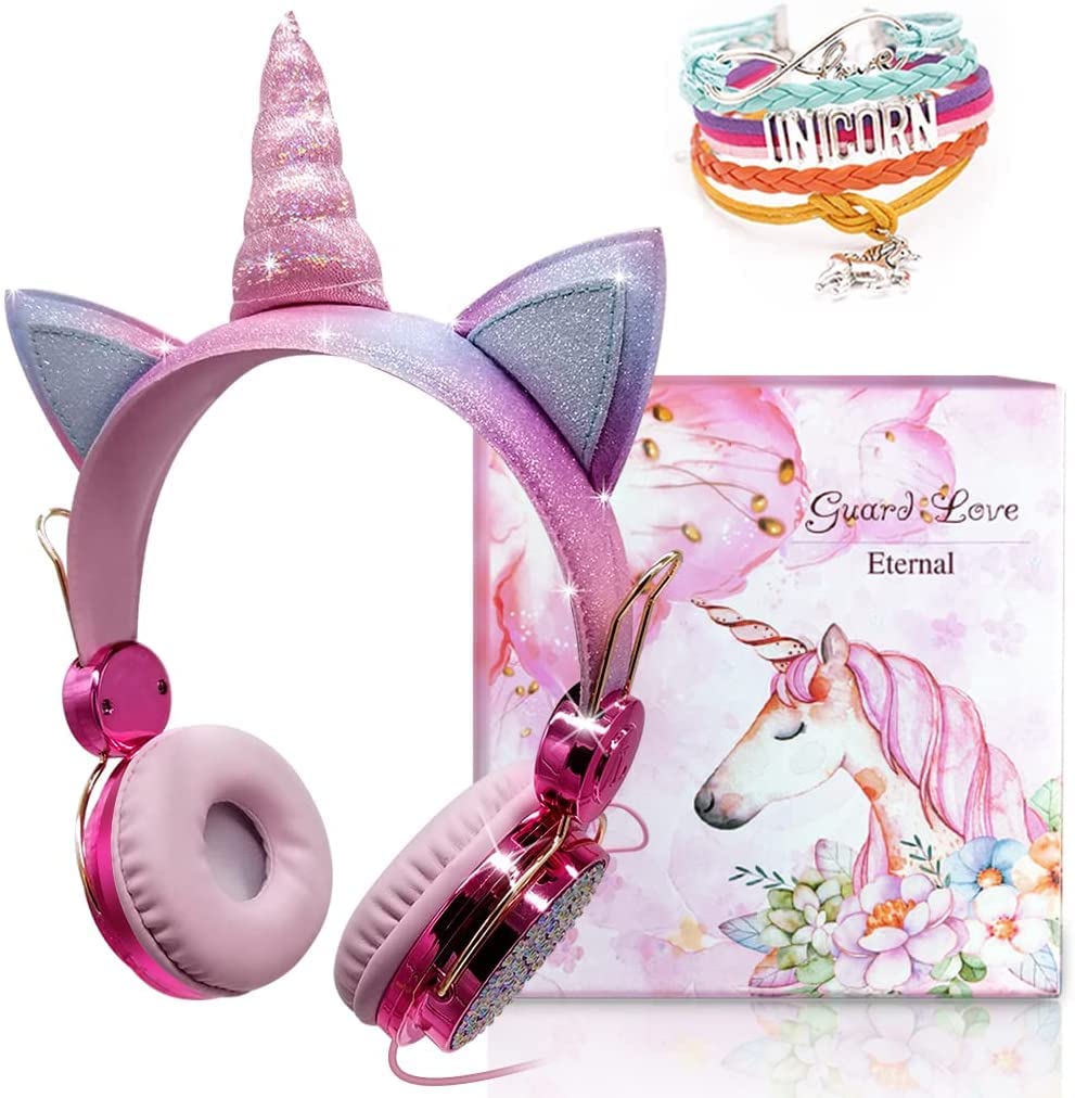 TCJJ Unicorn on-ear headphones with adjustable headband for growing kids.