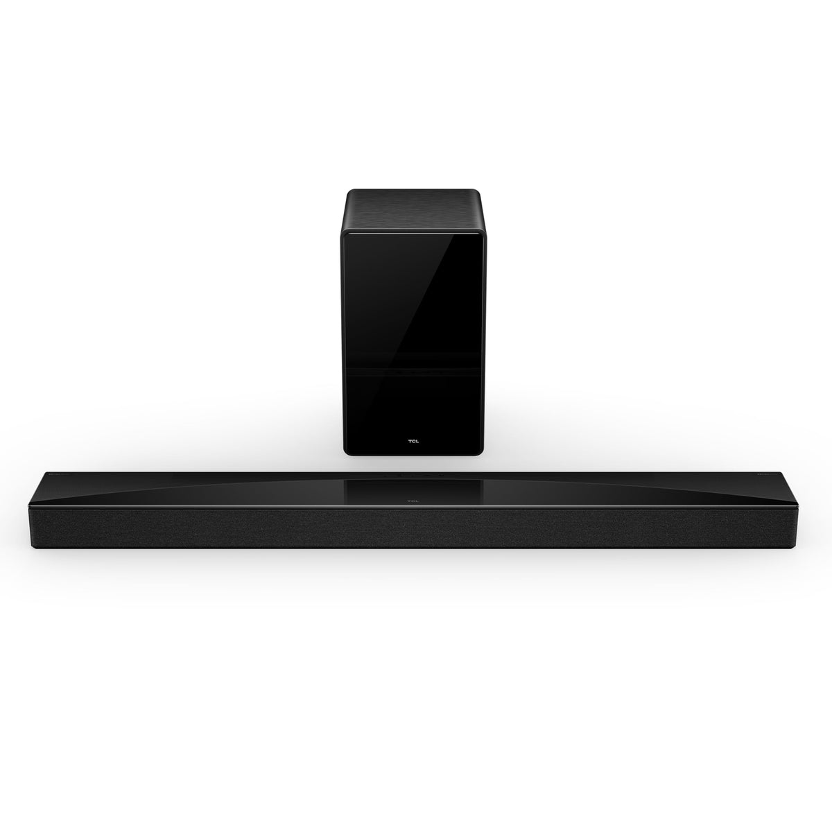 TCL Q75H soundbar front view for cinematic immersion and clear dialogues.