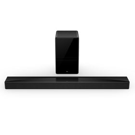 TCL Q75H soundbar front view for cinematic immersion and clear dialogues.