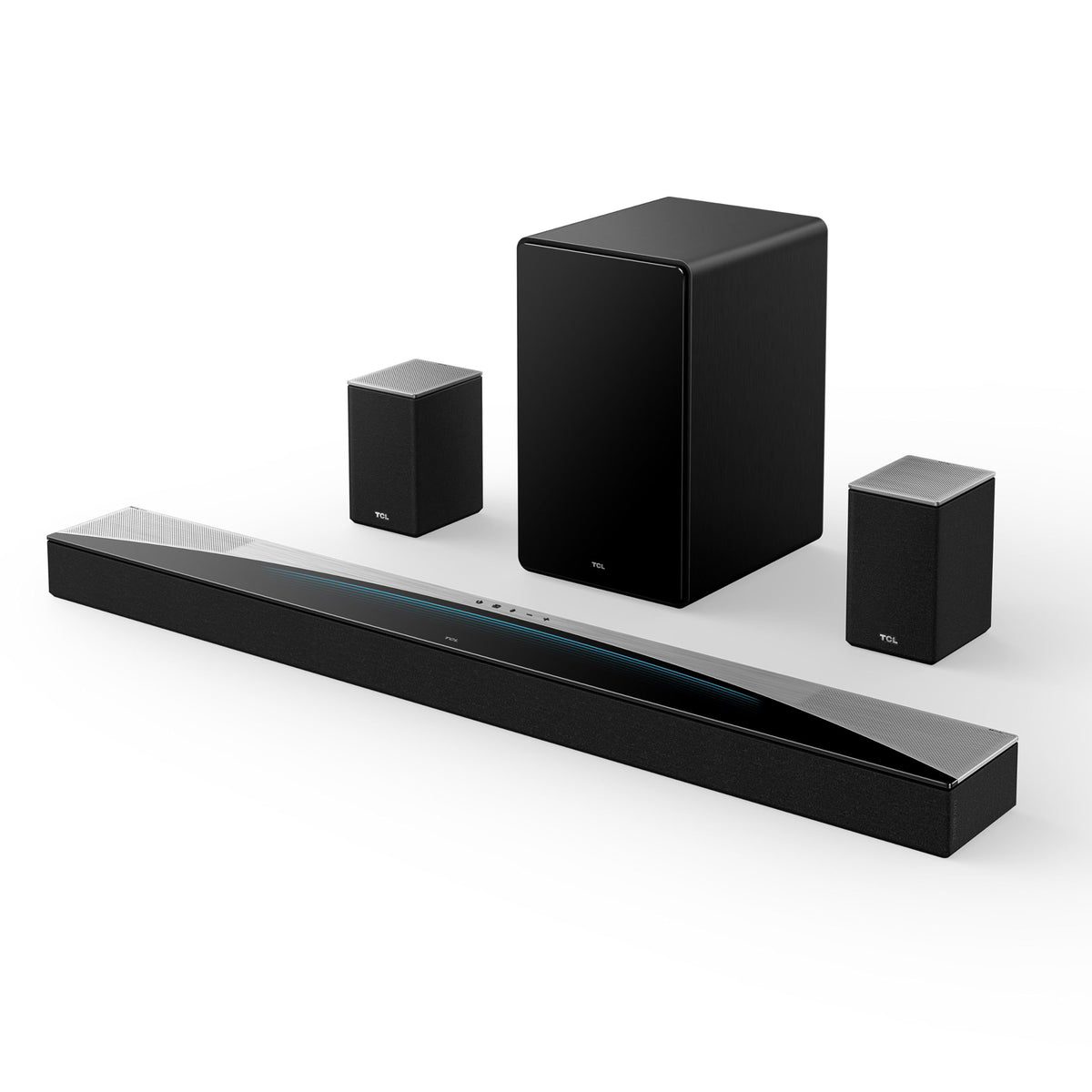 TCL Q85H surround bar front view showing immersive 7.1.4 soundstage for movies