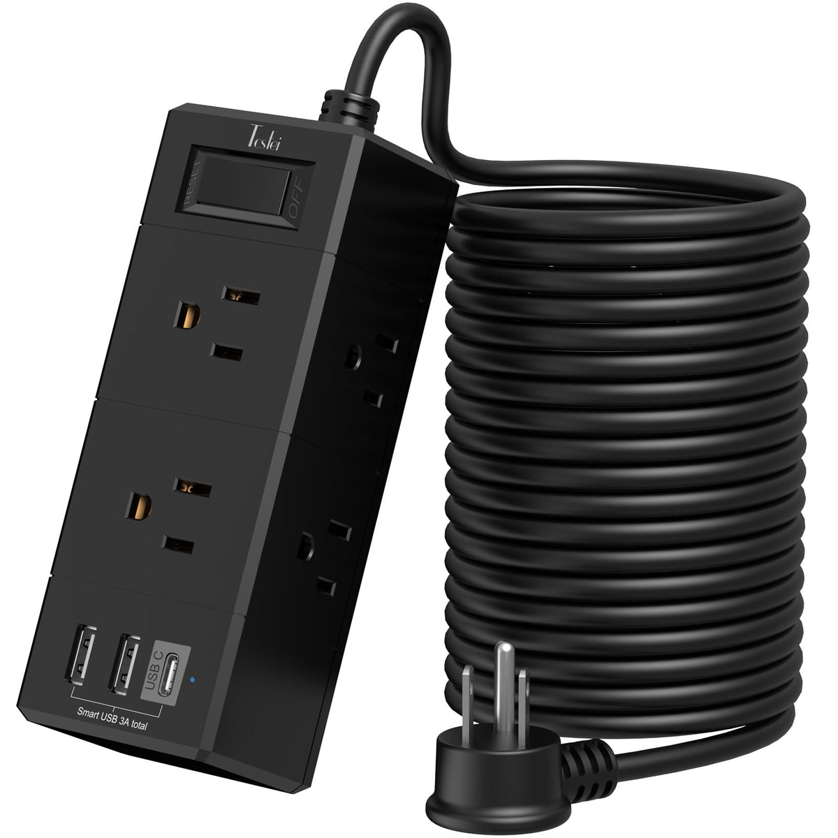Tcstei 20ft flat-plug extension cord powering multiple devices with a clean look