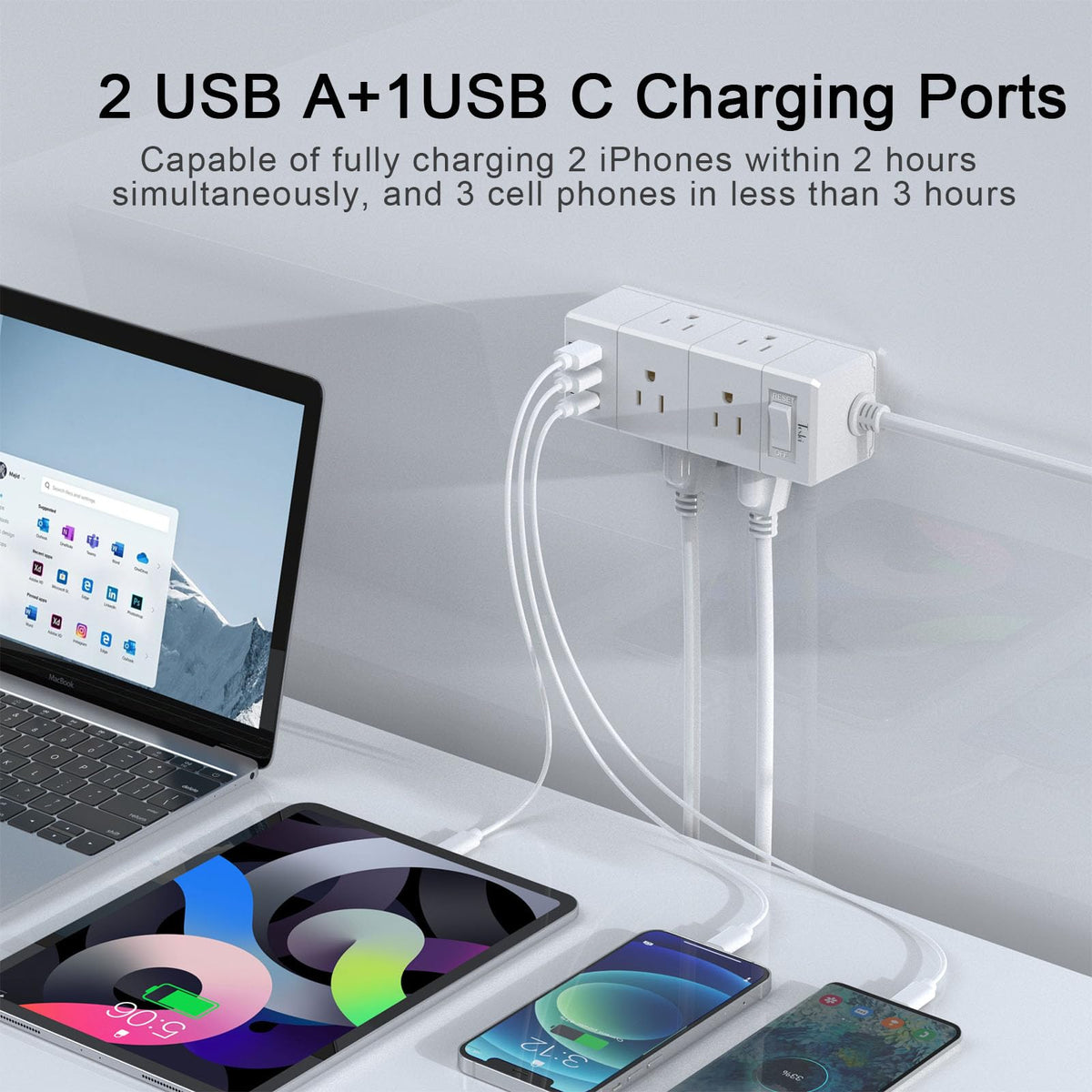 Tcstei three-side design outlets ensure easy plug access and reduced outlet crowding.