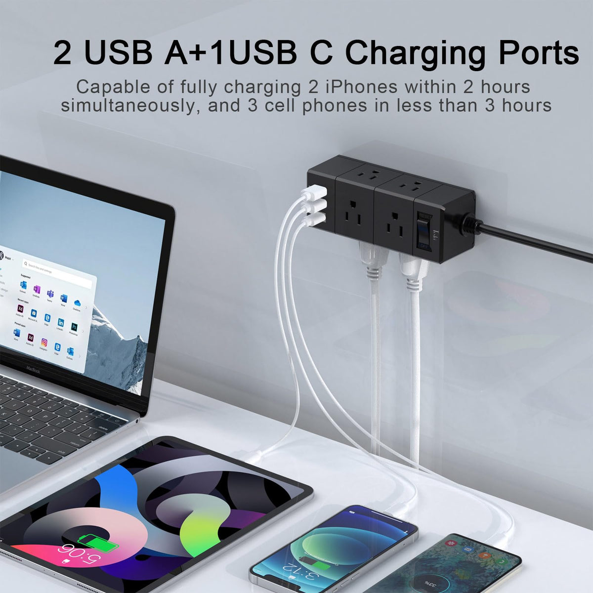Tcstei three-side design power strip providing easy access to outlets