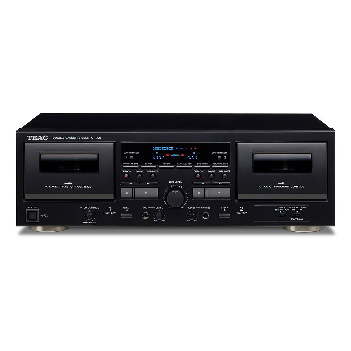 TEAC W-1200B dual cassette decks front view for easy dubbing and playback