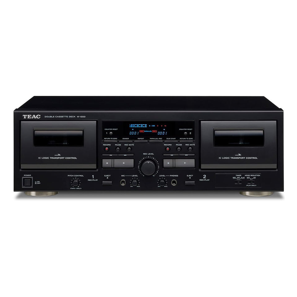 TEAC W-1200B dual cassette decks front view for easy dubbing and playback