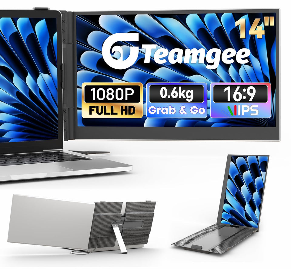 Teamgee 14-inch portable monitor shows ultra-thin profile, boosting on-the-go productivity.