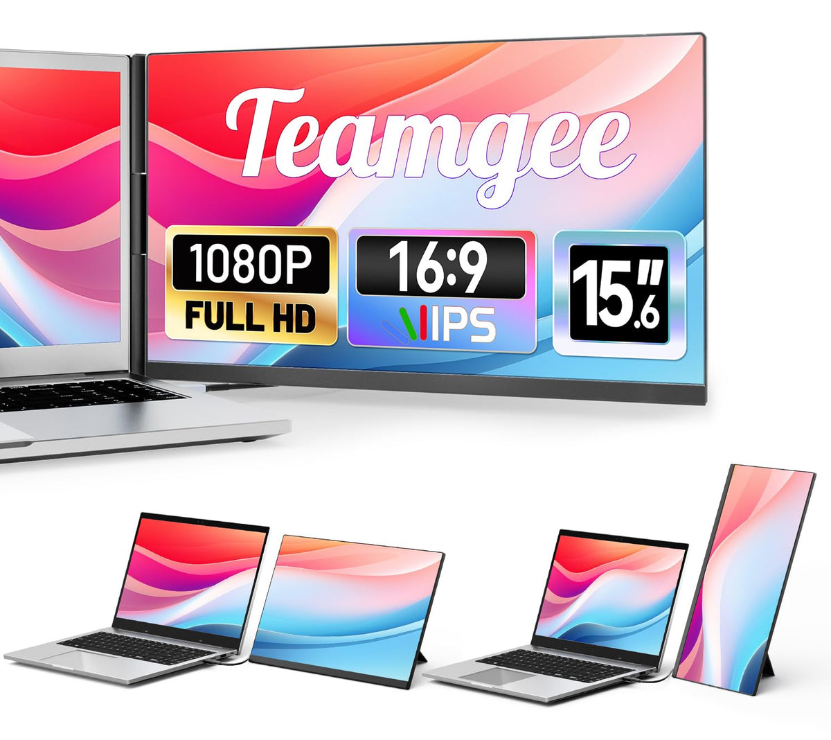 Teamgee 15.6-inch laptop screen extender, sleek and clear Full HD for portable productivity.