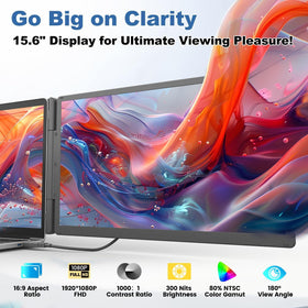 Teamgee dual 15.6-inch FHD panels delivering crisp visuals for focused work.