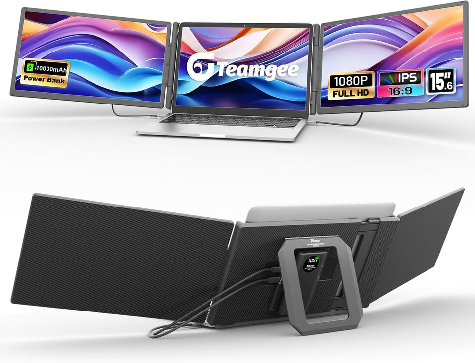 Teamgee laptop screen extender front view for on-the-go dual-display setup.