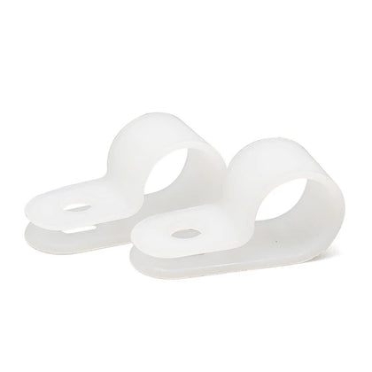 Teansic nylon R-Type cable clamps in a 3-4 inch pack for tidy cable routing.
