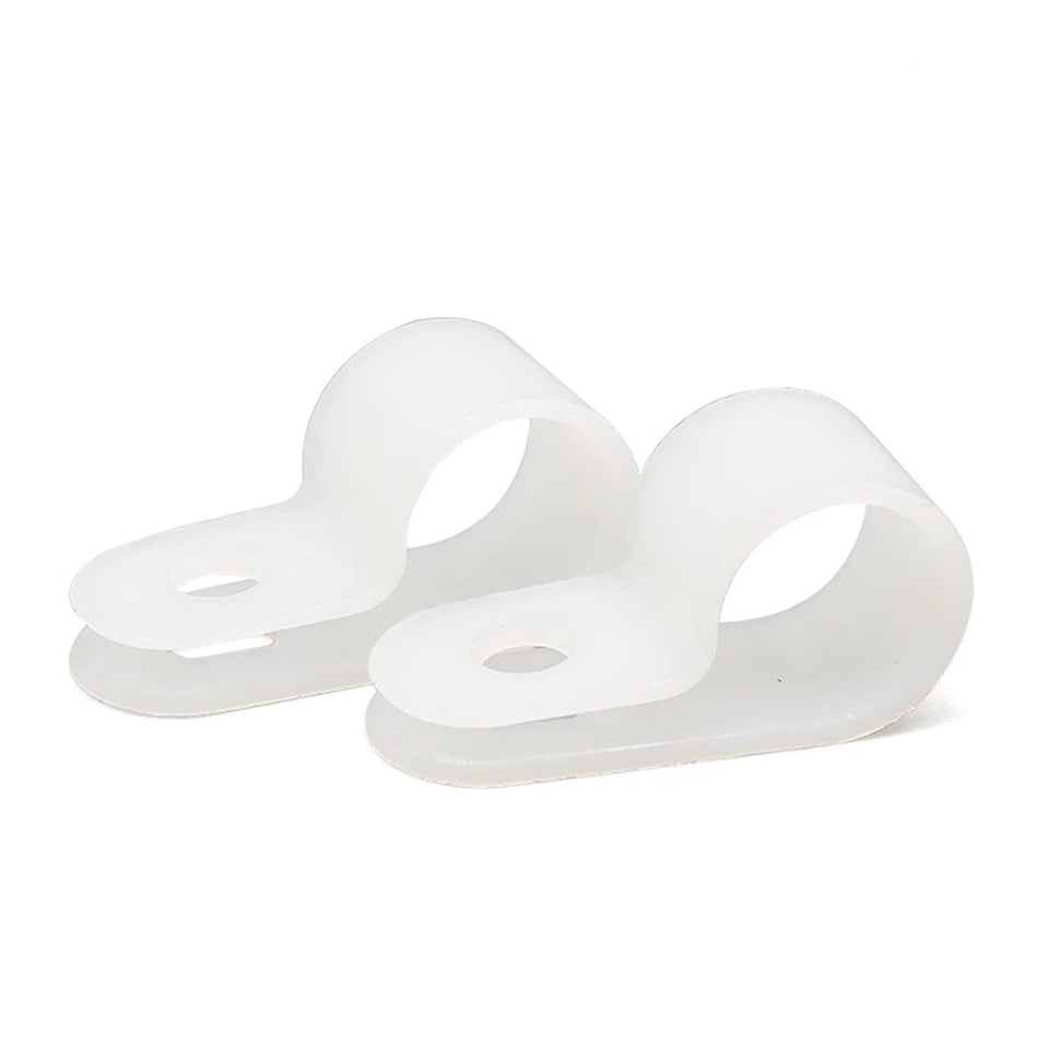 Teansic nylon R-Type cable clamps in a 3-4 inch pack for tidy cable routing.