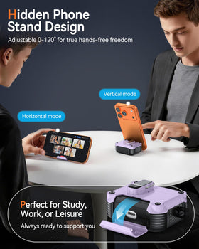 Hidden cleaning pen reaches speaker mesh and ports.