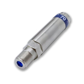 TechDirect PoE filter front view showing durable housing and inline F-connectors for better network isolation